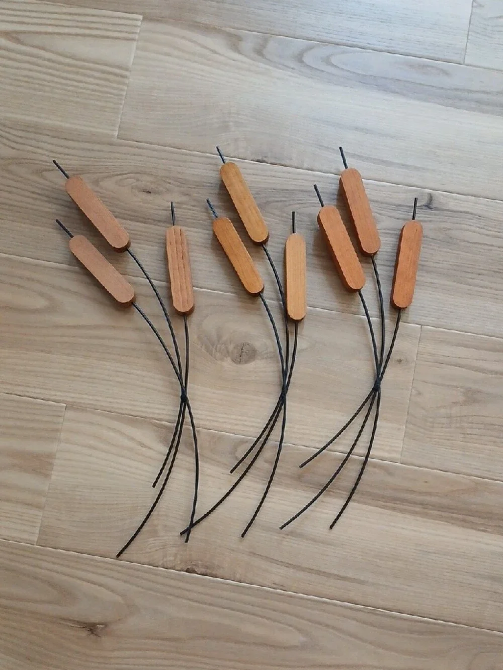 Set of 3 Wood/Metal Cattails Wall Art Decor